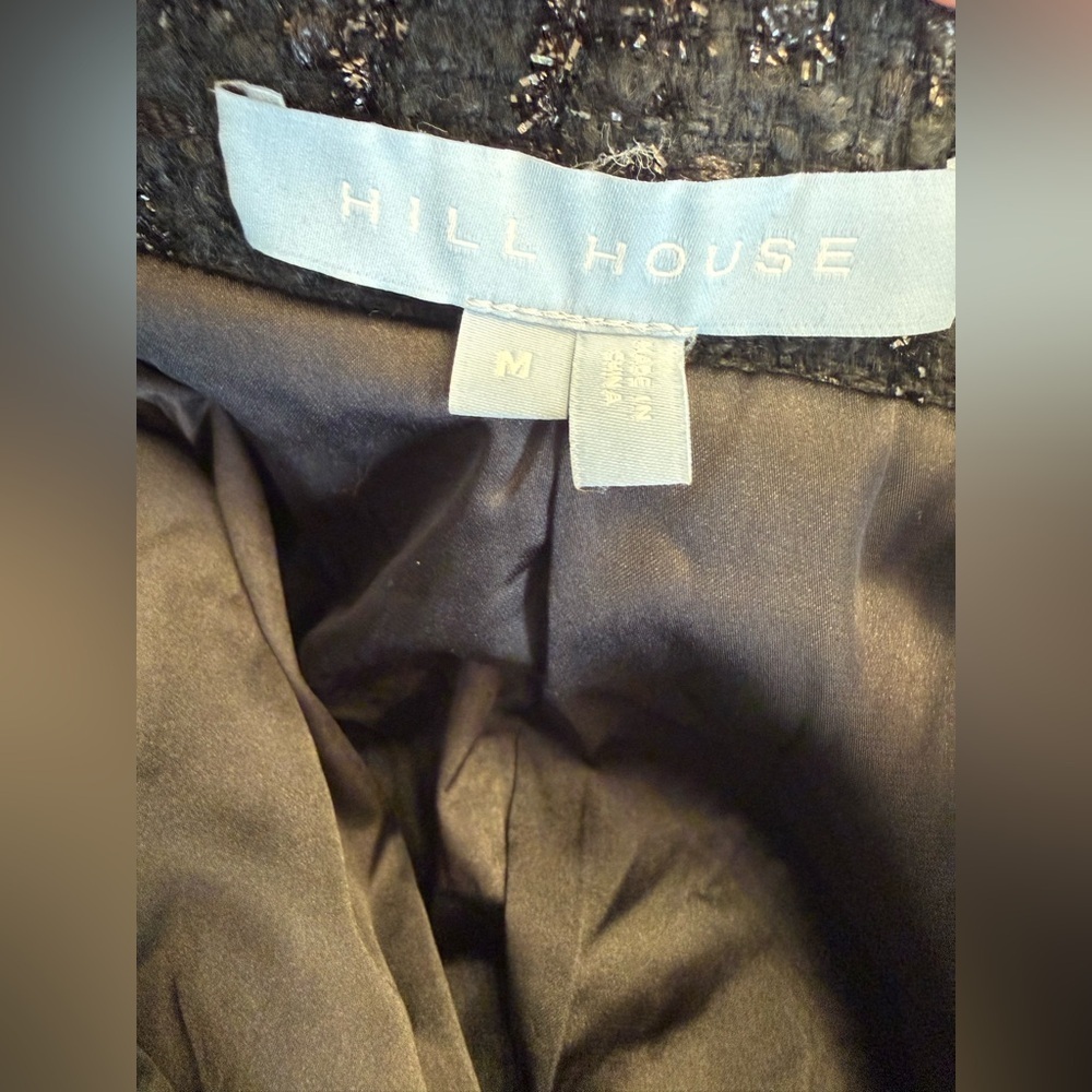 Hill House Tweed Blazer Jacket Medium Black Cropped Button up Chic Classic - Picture 8 of 8